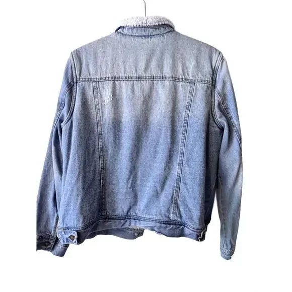 Sky and Sparrow Blue Denim Trucker Jacket with White Sherpa Lining XL - Picture 3 of 6